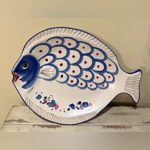 Vintage Hand-painted Italian Sul Mare Blue Fish Platter Plaque by Vietri 16.5”